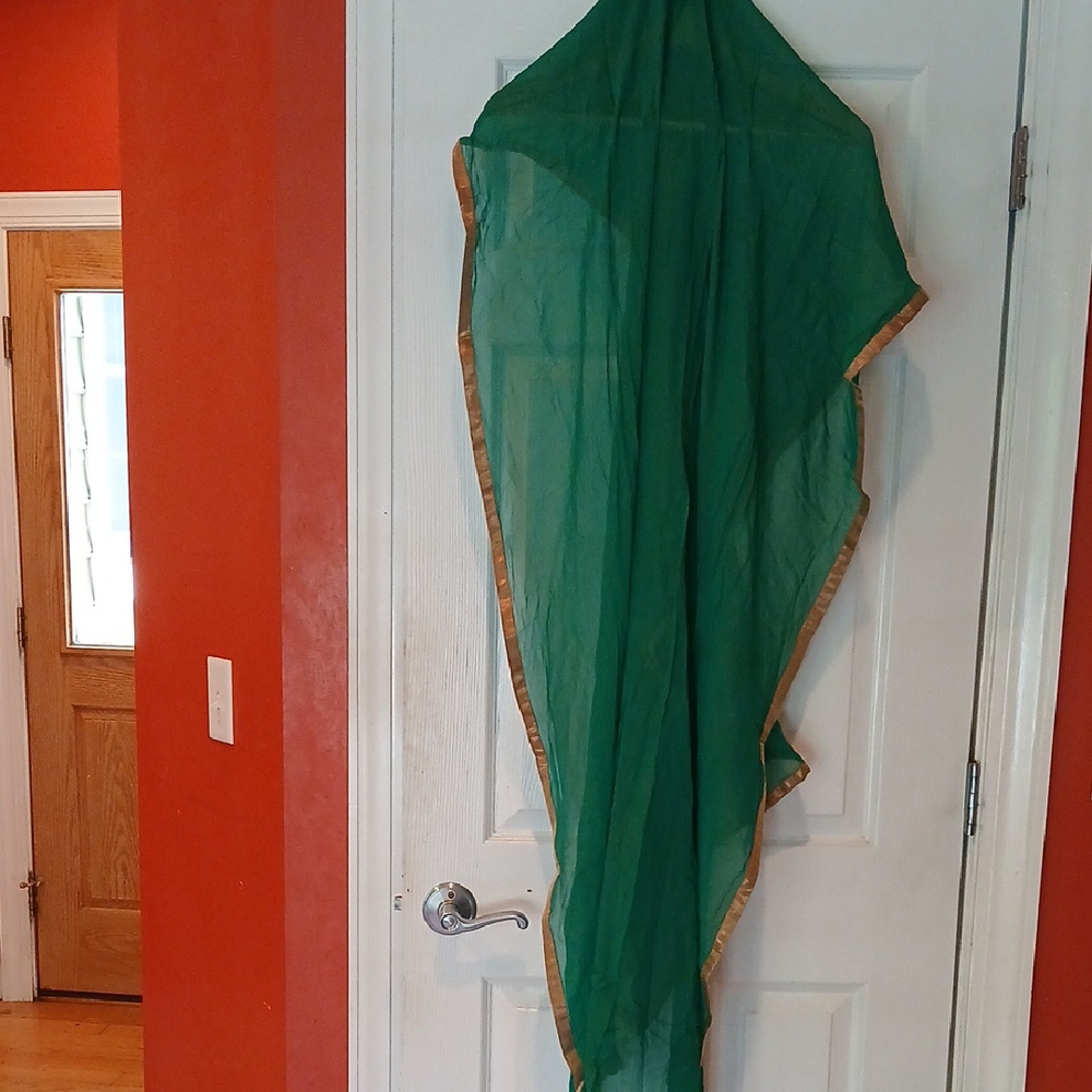 Vibrant Green Scarf with Gold Edging